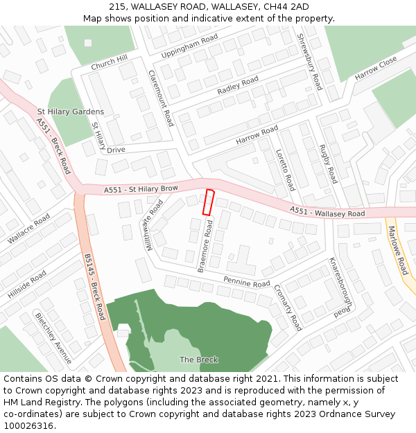 215, WALLASEY ROAD, WALLASEY, CH44 2AD: Location map and indicative extent of plot