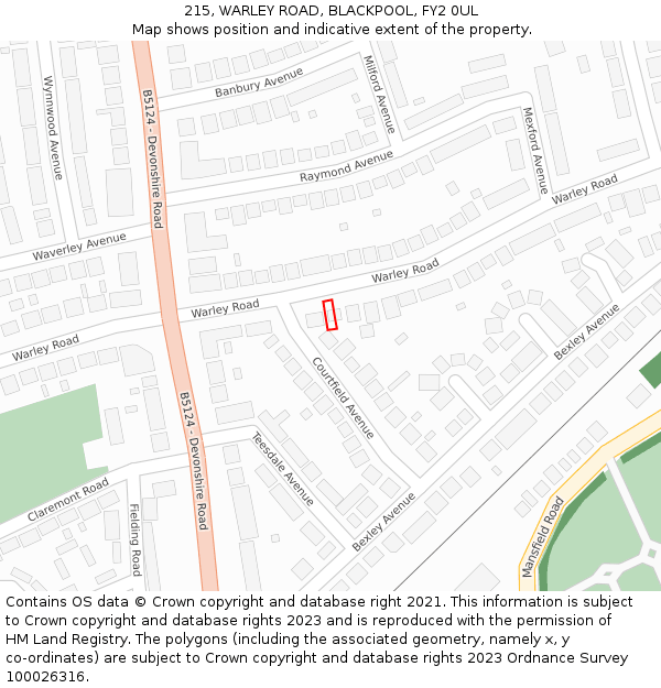 215, WARLEY ROAD, BLACKPOOL, FY2 0UL: Location map and indicative extent of plot