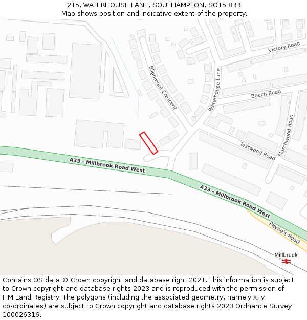 215, WATERHOUSE LANE, SOUTHAMPTON, SO15 8RR: Location map and indicative extent of plot