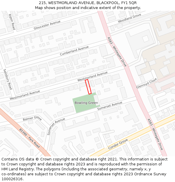 215, WESTMORLAND AVENUE, BLACKPOOL, FY1 5QR: Location map and indicative extent of plot