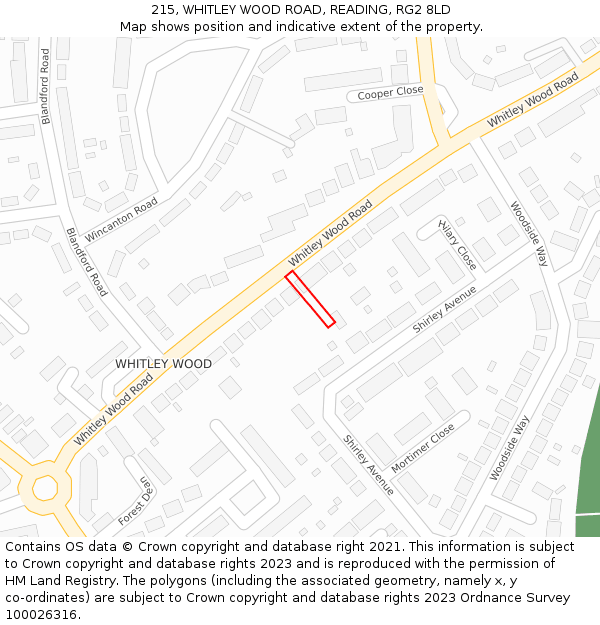 215, WHITLEY WOOD ROAD, READING, RG2 8LD: Location map and indicative extent of plot