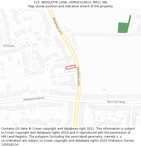 215, WINGLETYE LANE, HORNCHURCH, RM11 3BL: Location map and indicative extent of plot