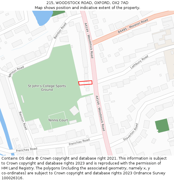 215, WOODSTOCK ROAD, OXFORD, OX2 7AD: Location map and indicative extent of plot