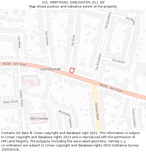 215, YARM ROAD, DARLINGTON, DL1 1EF: Location map and indicative extent of plot