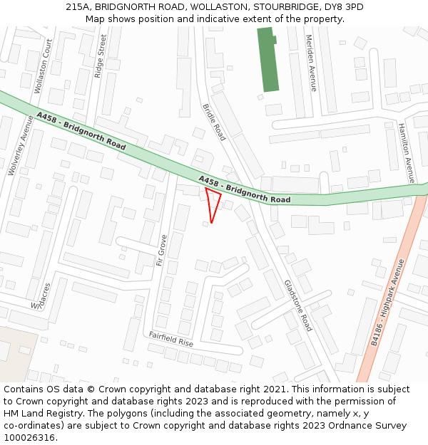 215A, BRIDGNORTH ROAD, WOLLASTON, STOURBRIDGE, DY8 3PD: Location map and indicative extent of plot