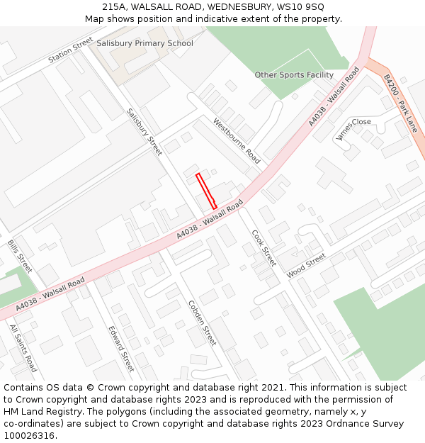 215A, WALSALL ROAD, WEDNESBURY, WS10 9SQ: Location map and indicative extent of plot
