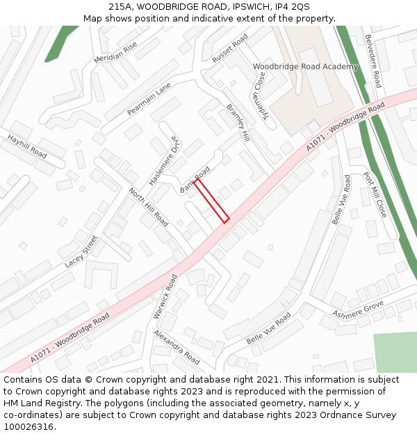 215A, WOODBRIDGE ROAD, IPSWICH, IP4 2QS: Location map and indicative extent of plot