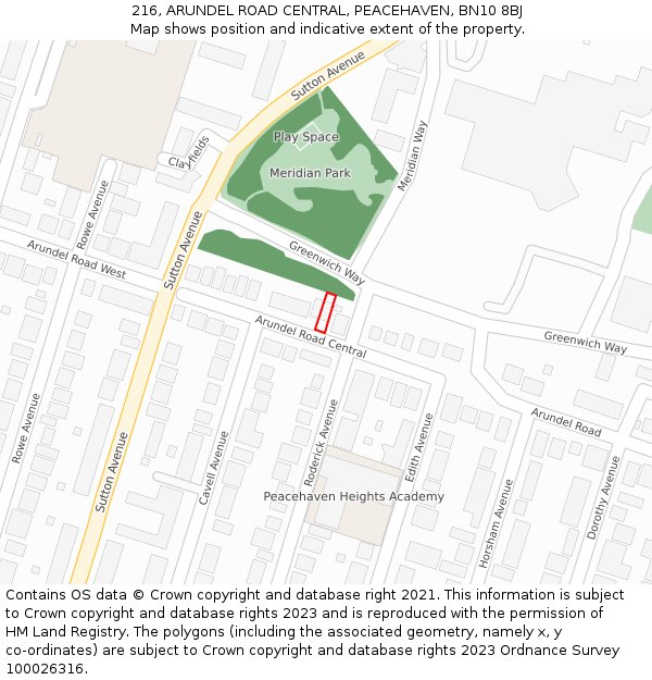 216, ARUNDEL ROAD CENTRAL, PEACEHAVEN, BN10 8BJ: Location map and indicative extent of plot