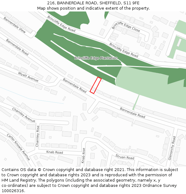 216, BANNERDALE ROAD, SHEFFIELD, S11 9FE: Location map and indicative extent of plot