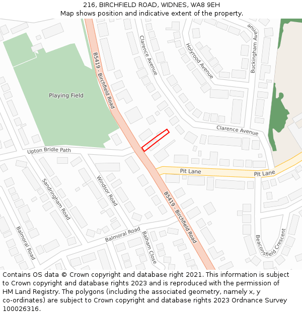 216, BIRCHFIELD ROAD, WIDNES, WA8 9EH: Location map and indicative extent of plot