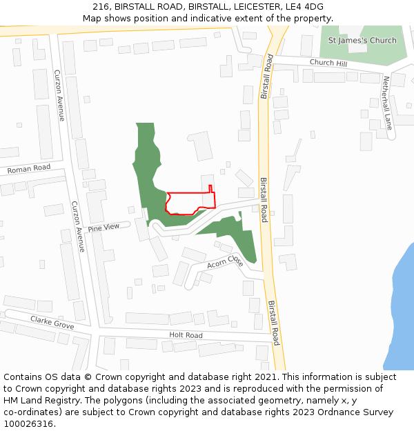 216, BIRSTALL ROAD, BIRSTALL, LEICESTER, LE4 4DG: Location map and indicative extent of plot