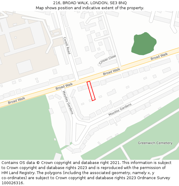 216, BROAD WALK, LONDON, SE3 8NQ: Location map and indicative extent of plot