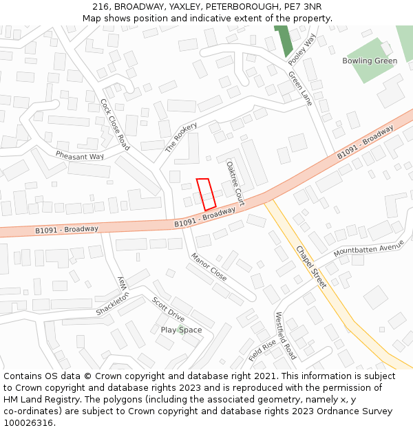 216, BROADWAY, YAXLEY, PETERBOROUGH, PE7 3NR: Location map and indicative extent of plot