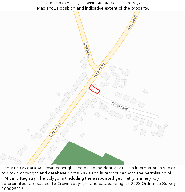 216, BROOMHILL, DOWNHAM MARKET, PE38 9QY: Location map and indicative extent of plot