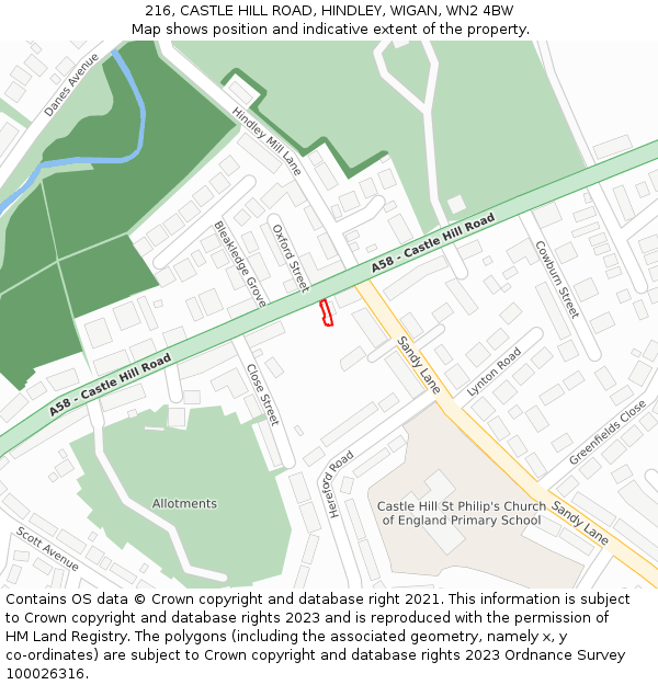 216, CASTLE HILL ROAD, HINDLEY, WIGAN, WN2 4BW: Location map and indicative extent of plot