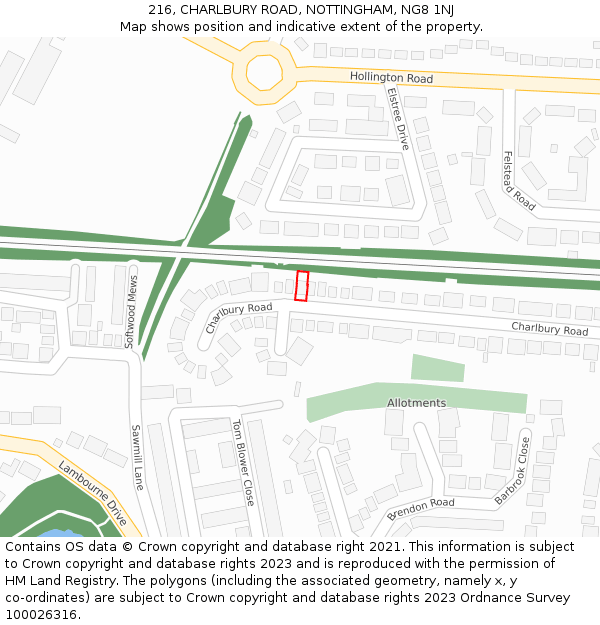 216, CHARLBURY ROAD, NOTTINGHAM, NG8 1NJ: Location map and indicative extent of plot