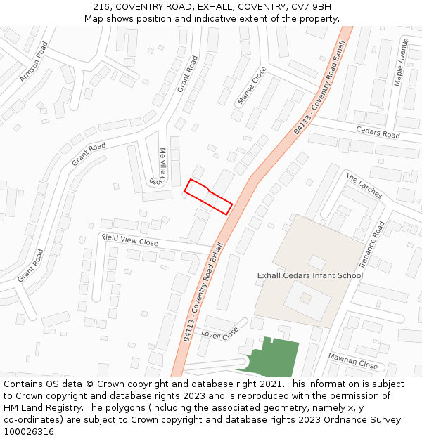 216, COVENTRY ROAD, EXHALL, COVENTRY, CV7 9BH: Location map and indicative extent of plot