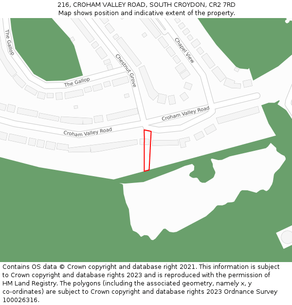 216, CROHAM VALLEY ROAD, SOUTH CROYDON, CR2 7RD: Location map and indicative extent of plot