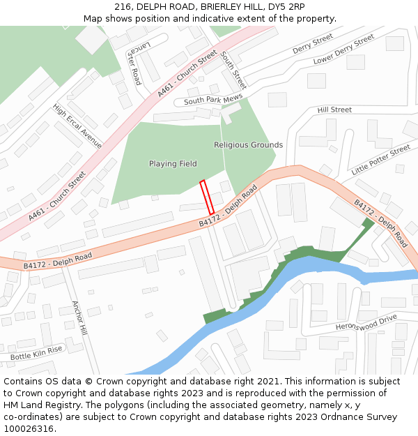 216, DELPH ROAD, BRIERLEY HILL, DY5 2RP: Location map and indicative extent of plot