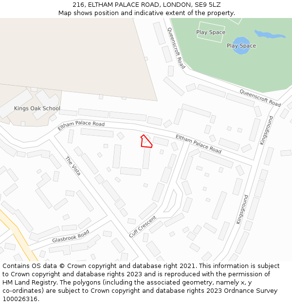 216, ELTHAM PALACE ROAD, LONDON, SE9 5LZ: Location map and indicative extent of plot