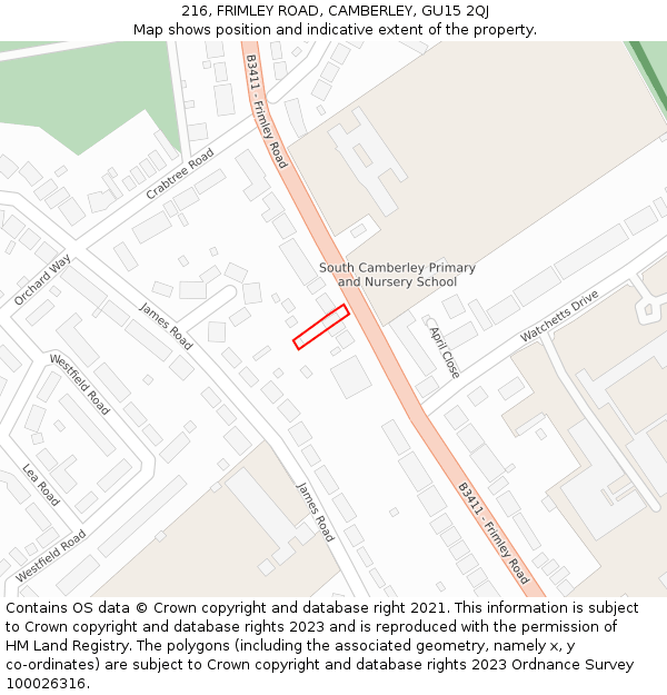 216, FRIMLEY ROAD, CAMBERLEY, GU15 2QJ: Location map and indicative extent of plot