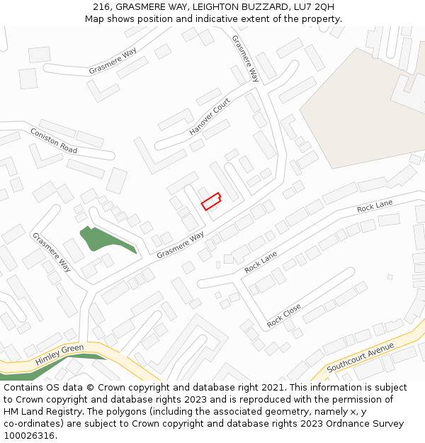 216, GRASMERE WAY, LEIGHTON BUZZARD, LU7 2QH: Location map and indicative extent of plot