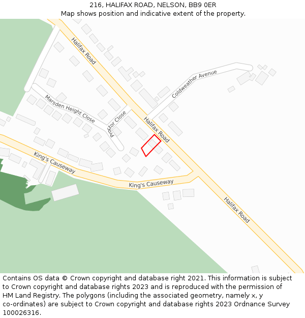 216, HALIFAX ROAD, NELSON, BB9 0ER: Location map and indicative extent of plot