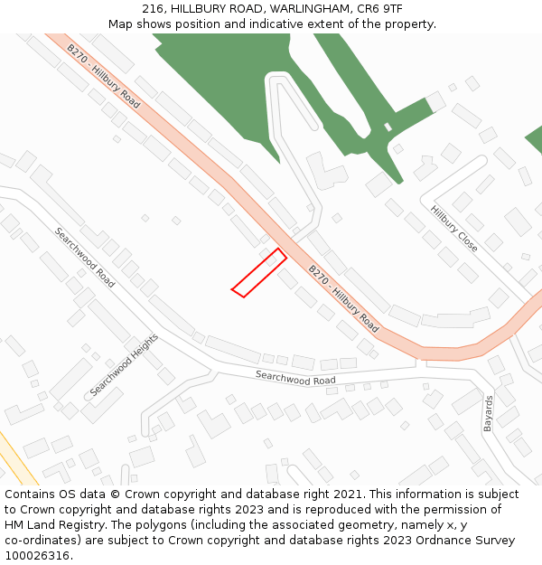 216, HILLBURY ROAD, WARLINGHAM, CR6 9TF: Location map and indicative extent of plot