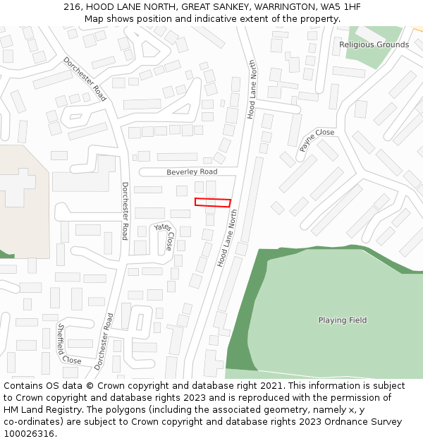 216, HOOD LANE NORTH, GREAT SANKEY, WARRINGTON, WA5 1HF: Location map and indicative extent of plot