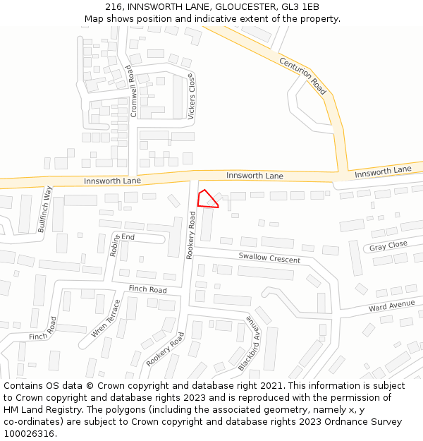 216, INNSWORTH LANE, GLOUCESTER, GL3 1EB: Location map and indicative extent of plot