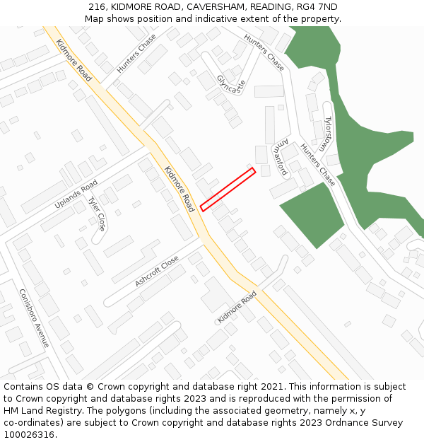 216, KIDMORE ROAD, CAVERSHAM, READING, RG4 7ND: Location map and indicative extent of plot