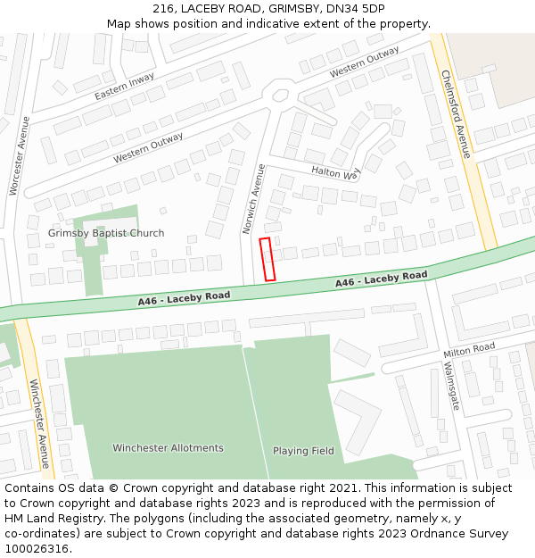 216, LACEBY ROAD, GRIMSBY, DN34 5DP: Location map and indicative extent of plot