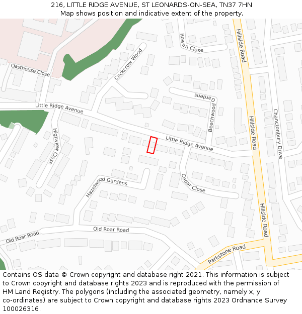 216, LITTLE RIDGE AVENUE, ST LEONARDS-ON-SEA, TN37 7HN: Location map and indicative extent of plot