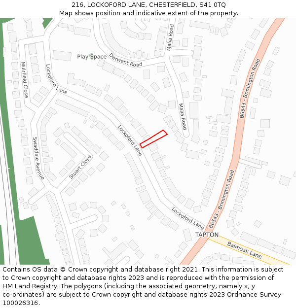 216, LOCKOFORD LANE, CHESTERFIELD, S41 0TQ: Location map and indicative extent of plot