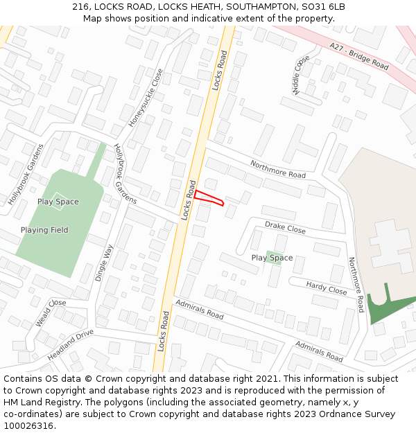 216, LOCKS ROAD, LOCKS HEATH, SOUTHAMPTON, SO31 6LB: Location map and indicative extent of plot