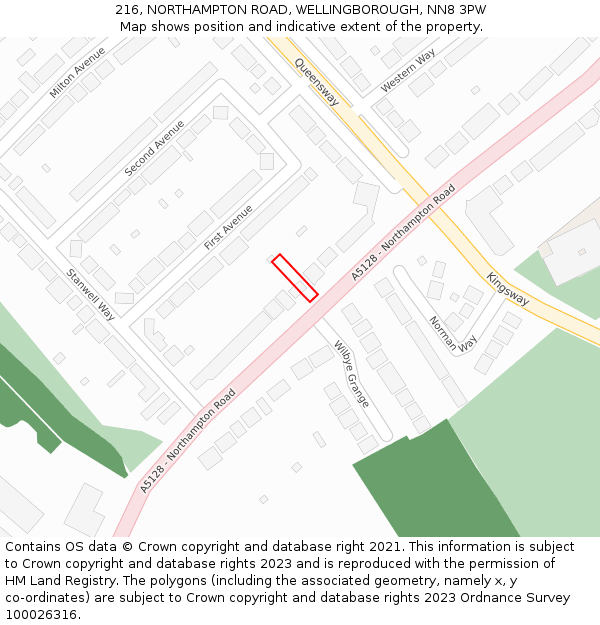 216, NORTHAMPTON ROAD, WELLINGBOROUGH, NN8 3PW: Location map and indicative extent of plot