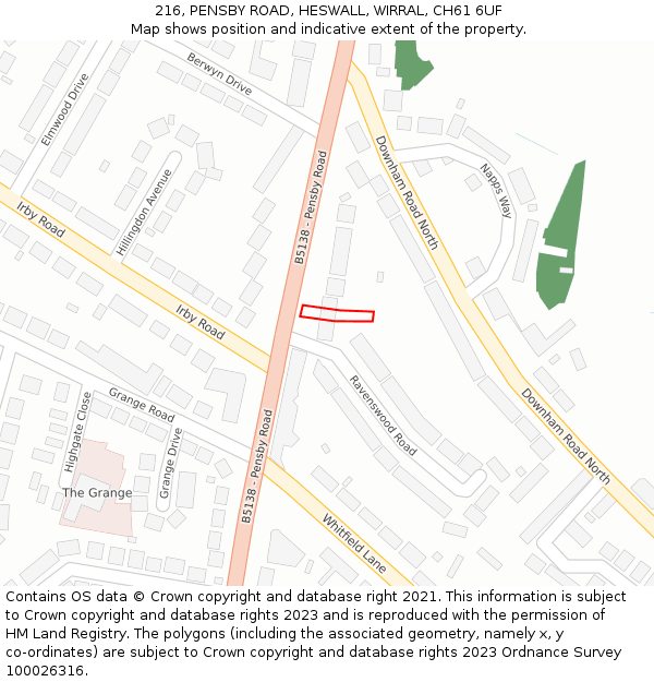 216, PENSBY ROAD, HESWALL, WIRRAL, CH61 6UF: Location map and indicative extent of plot