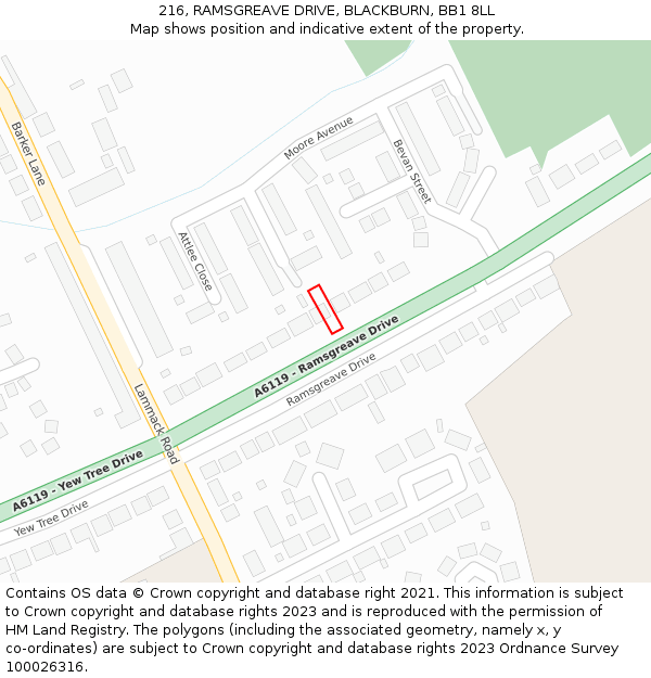 216, RAMSGREAVE DRIVE, BLACKBURN, BB1 8LL: Location map and indicative extent of plot