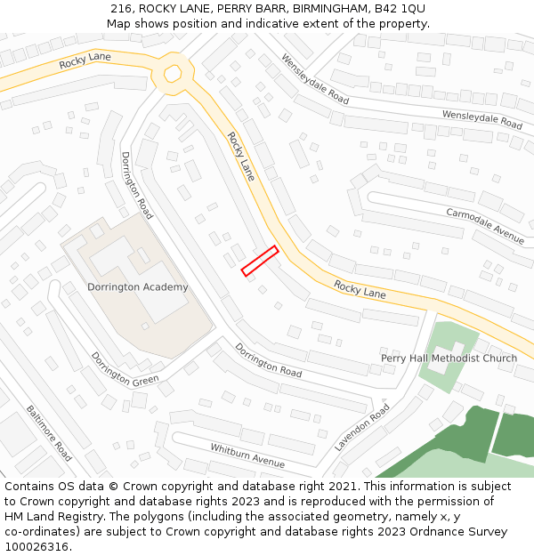 216, ROCKY LANE, PERRY BARR, BIRMINGHAM, B42 1QU: Location map and indicative extent of plot