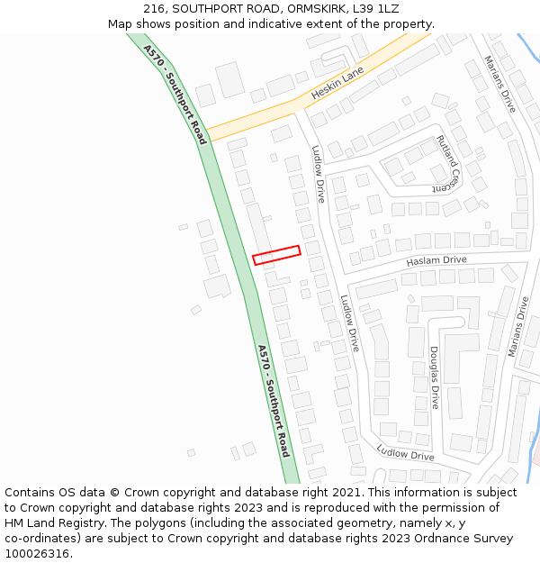 216, SOUTHPORT ROAD, ORMSKIRK, L39 1LZ: Location map and indicative extent of plot