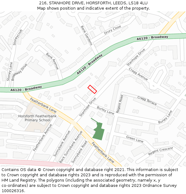 216, STANHOPE DRIVE, HORSFORTH, LEEDS, LS18 4LU: Location map and indicative extent of plot