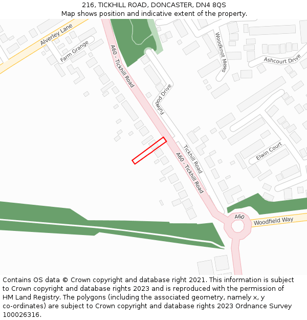 216, TICKHILL ROAD, DONCASTER, DN4 8QS: Location map and indicative extent of plot