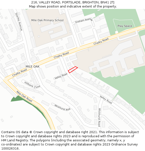 216, VALLEY ROAD, PORTSLADE, BRIGHTON, BN41 2TJ: Location map and indicative extent of plot