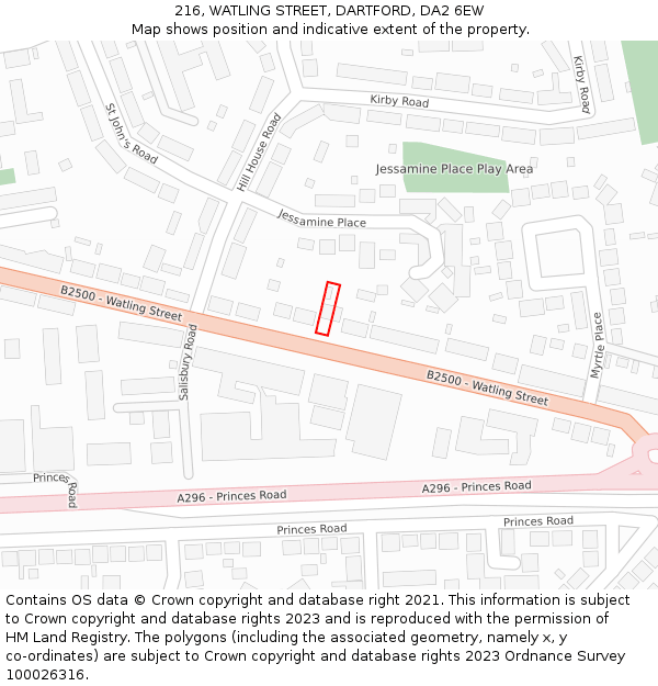 216, WATLING STREET, DARTFORD, DA2 6EW: Location map and indicative extent of plot