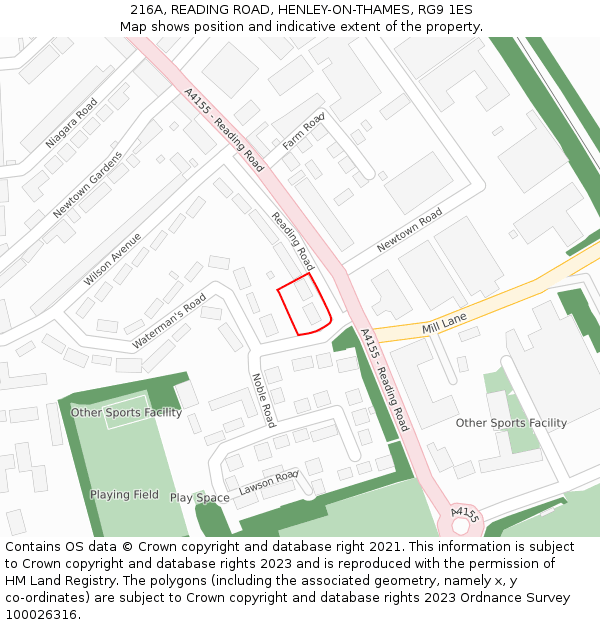 216A, READING ROAD, HENLEY-ON-THAMES, RG9 1ES: Location map and indicative extent of plot