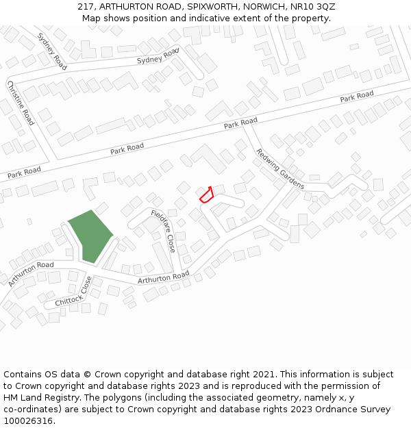 217, ARTHURTON ROAD, SPIXWORTH, NORWICH, NR10 3QZ: Location map and indicative extent of plot