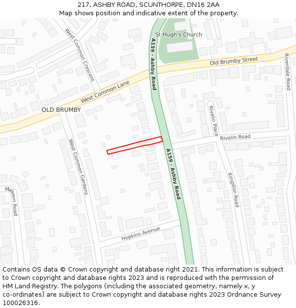 217, ASHBY ROAD, SCUNTHORPE, DN16 2AA: Location map and indicative extent of plot