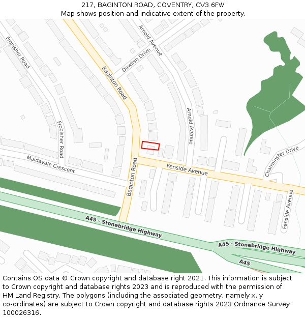 217, BAGINTON ROAD, COVENTRY, CV3 6FW: Location map and indicative extent of plot