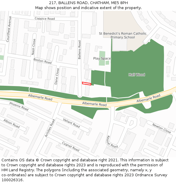 217, BALLENS ROAD, CHATHAM, ME5 8PH: Location map and indicative extent of plot