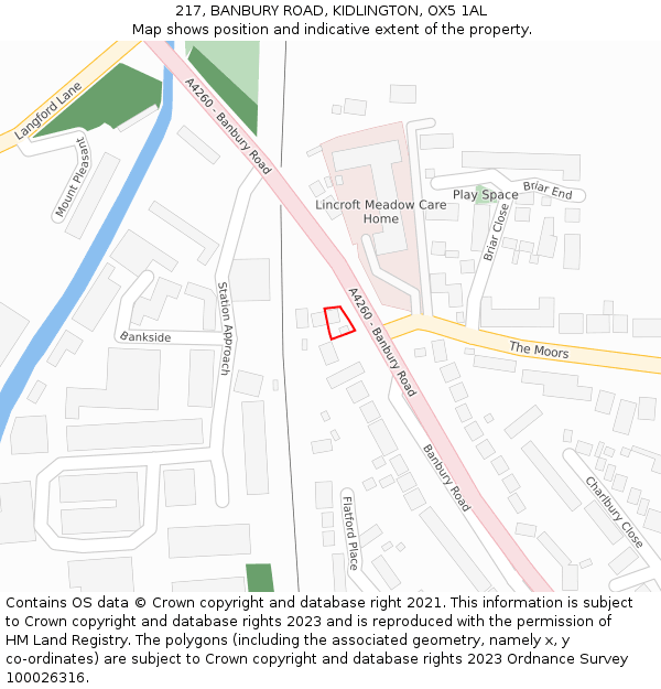 217, BANBURY ROAD, KIDLINGTON, OX5 1AL: Location map and indicative extent of plot